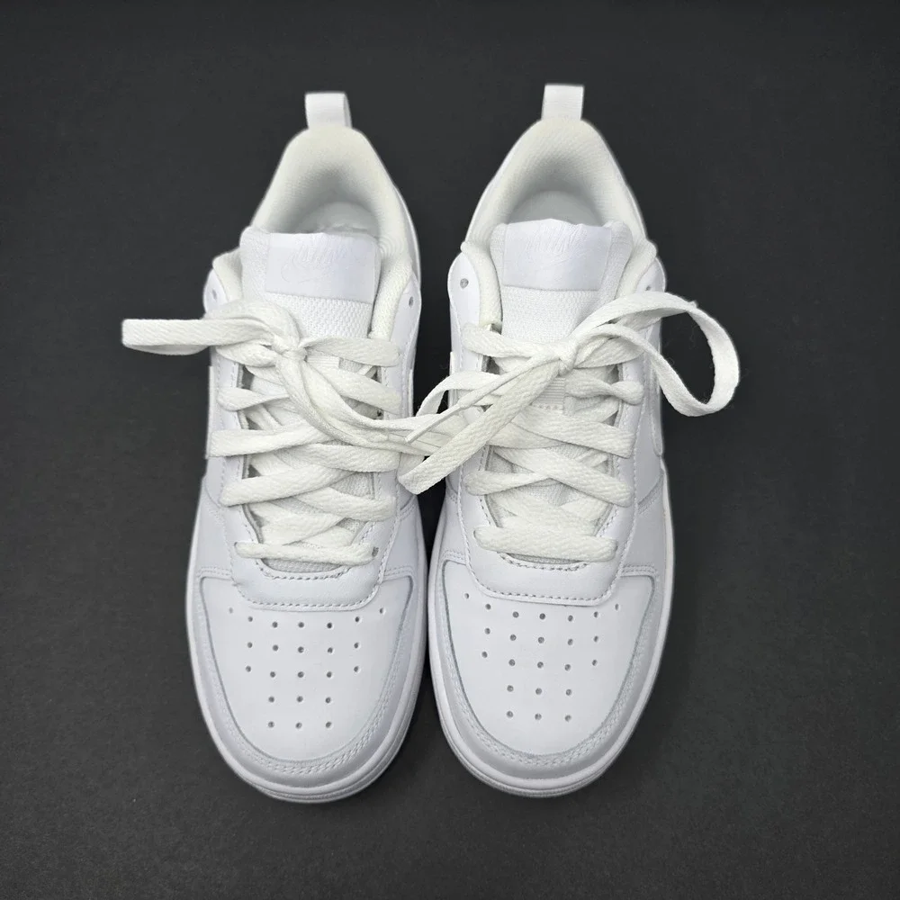 Nike Court Borough Low 2 Triple White Kids Sneakers BQ5448-100 Size 5Y